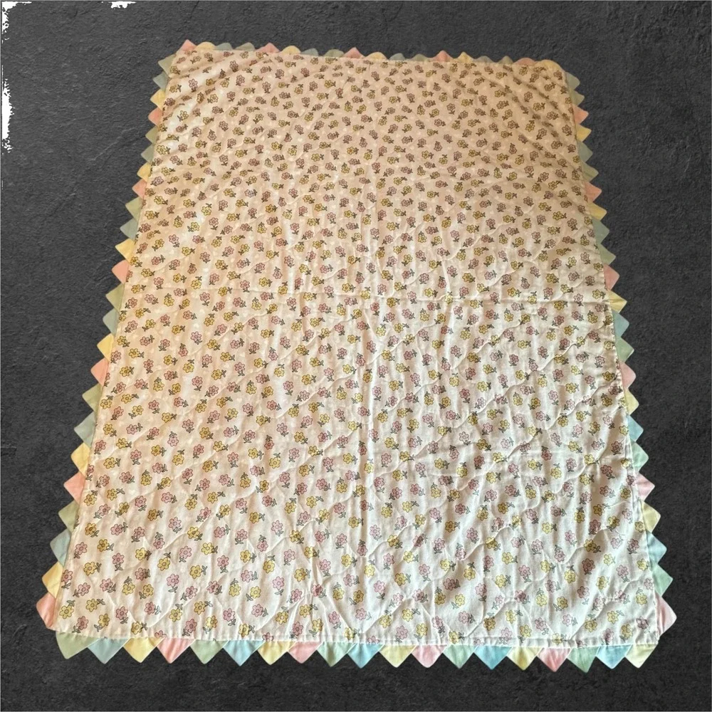 Vintage Precious Moments Quilt Blanket Baby Girl Pink‎ Floral Goose 46x35